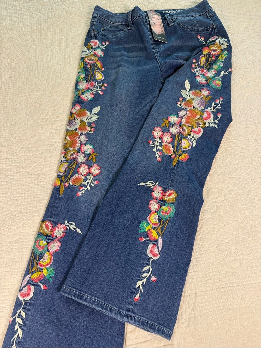 Laurie Felt - Classic Denim 
Embroidered - Light Tonal Blue
Flowers - Petite M